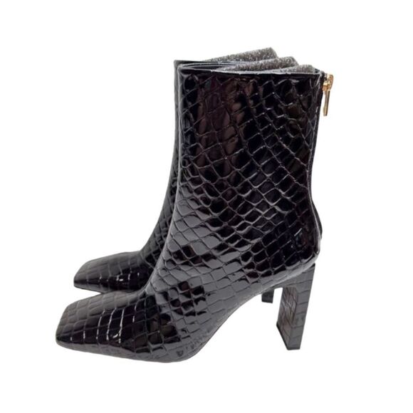 Good American Boots Womens Size 9 Black Square Toe Croc Embossed Ankle Booties - Picture 1 of 11